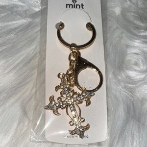 Mint Gold Cross Key Holder with Sparkling Accents